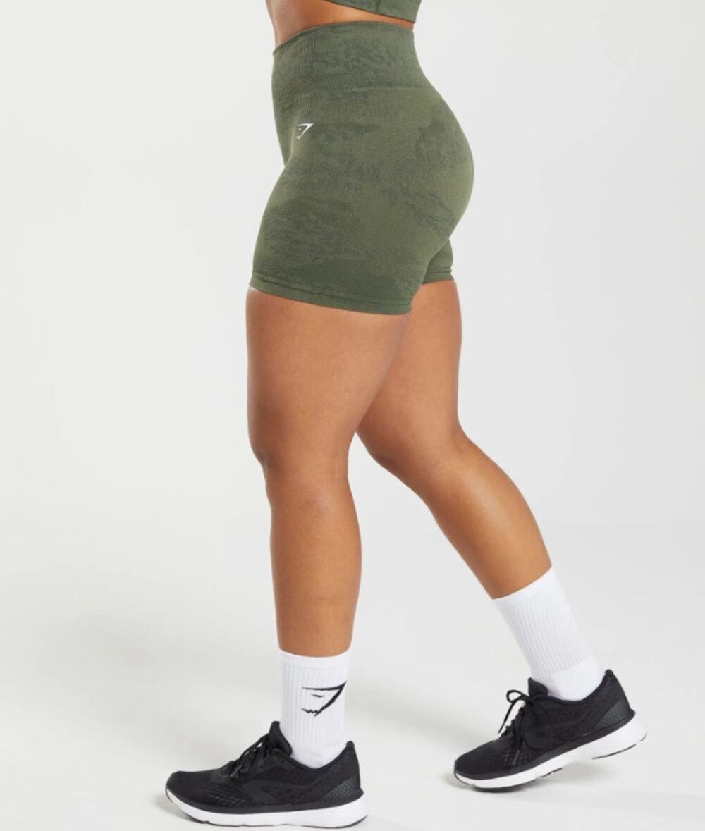 Gymshark Adapt Camo Seamless Workout Short WMNS XS Green Jacquard Stretchy
